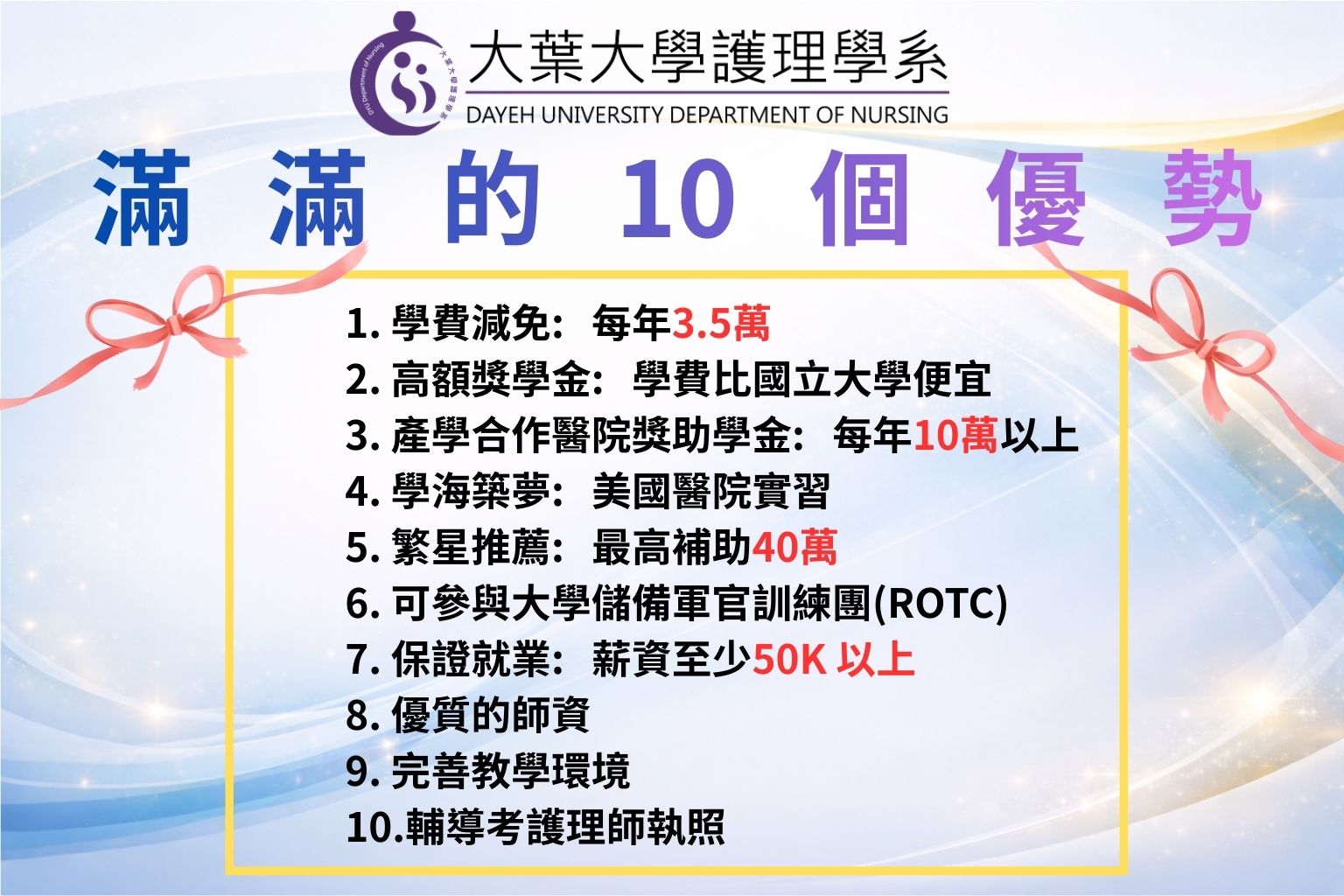 大葉大學護理學系大學日間部、二年制在職專班、碩士班正式招生中!!!!!